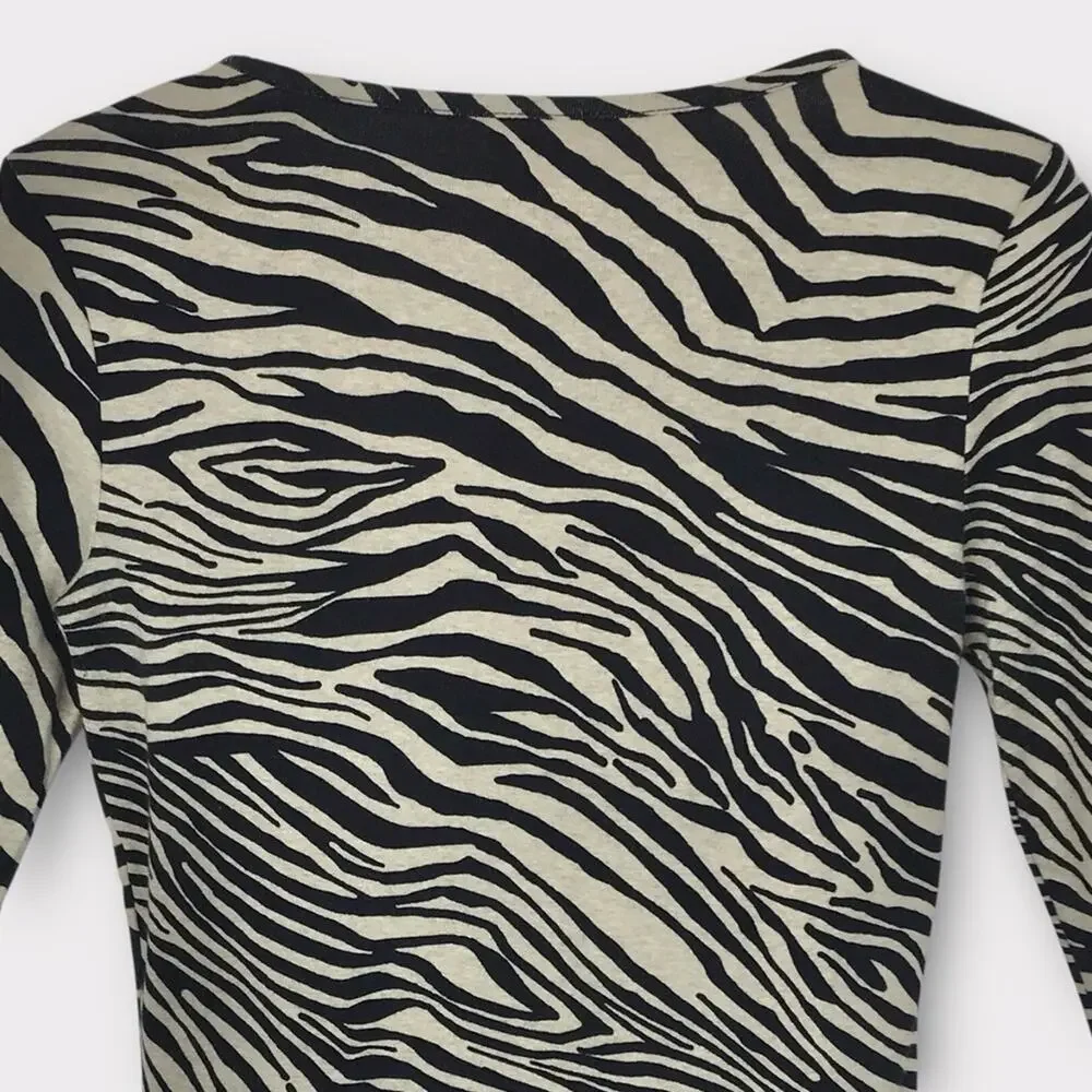Jones NY Zebra Animal Print Tee Shirt 100% Cotton 3/4 Sleeve Top - Picture 2 of 5